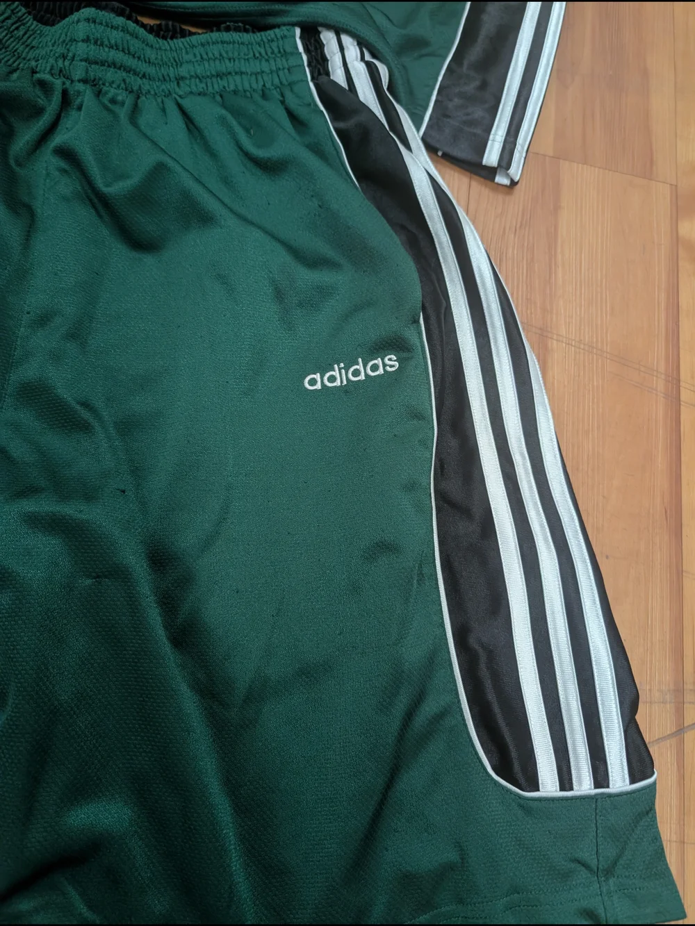 adidas Men’s Dark Green Athletic Shorts with Black & White 3-Stripes